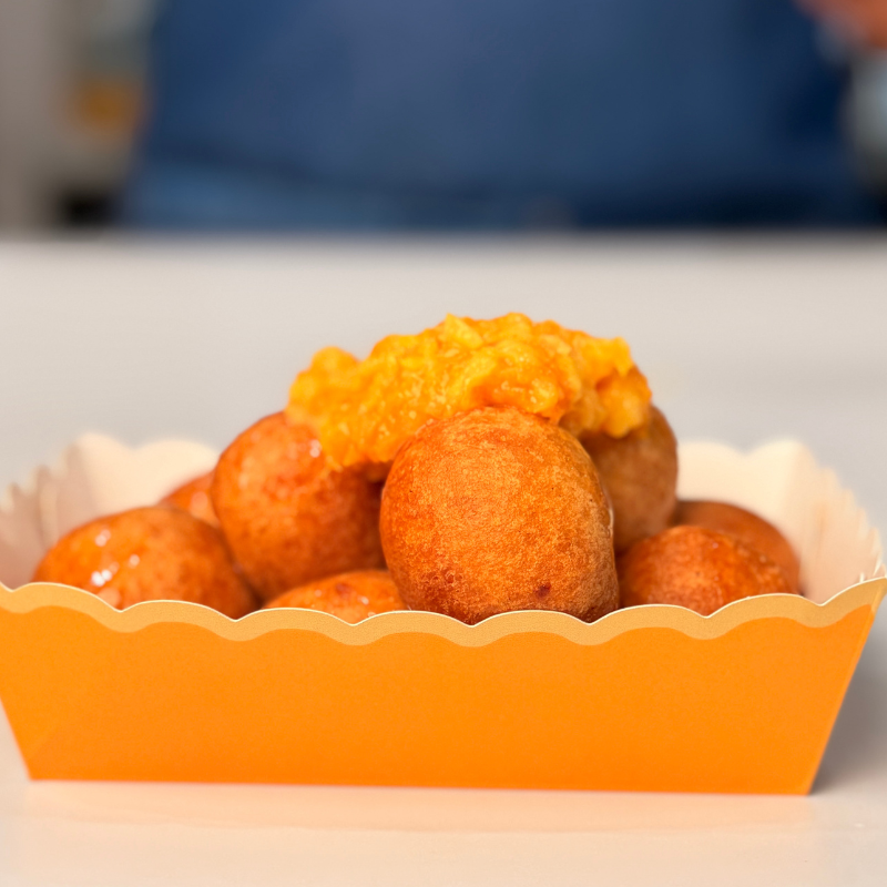 Puff-puff with orange marmalade topping