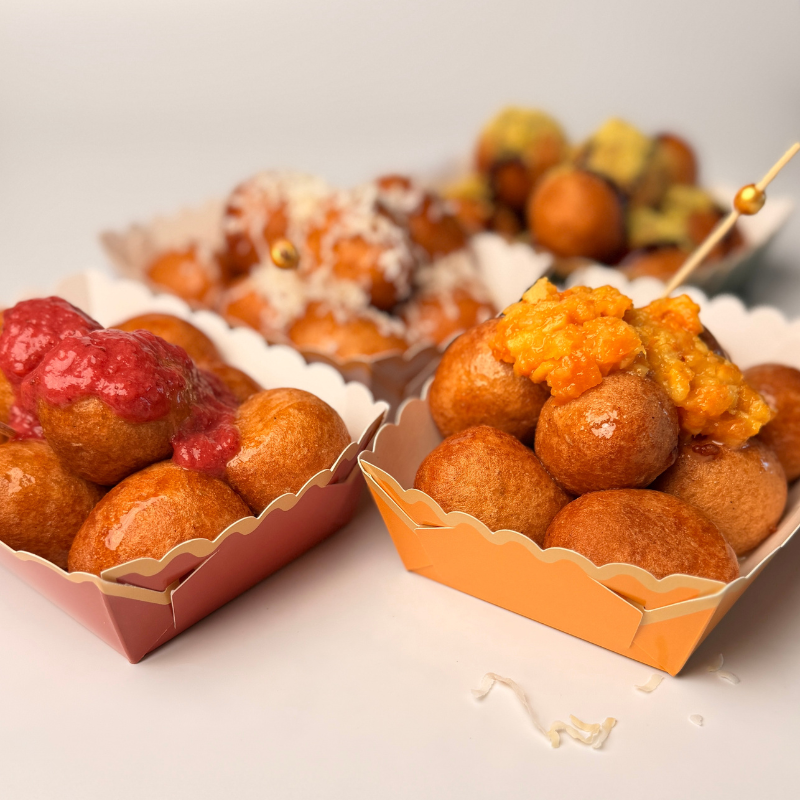 Puff-puff with biscoff caramel crunch topping